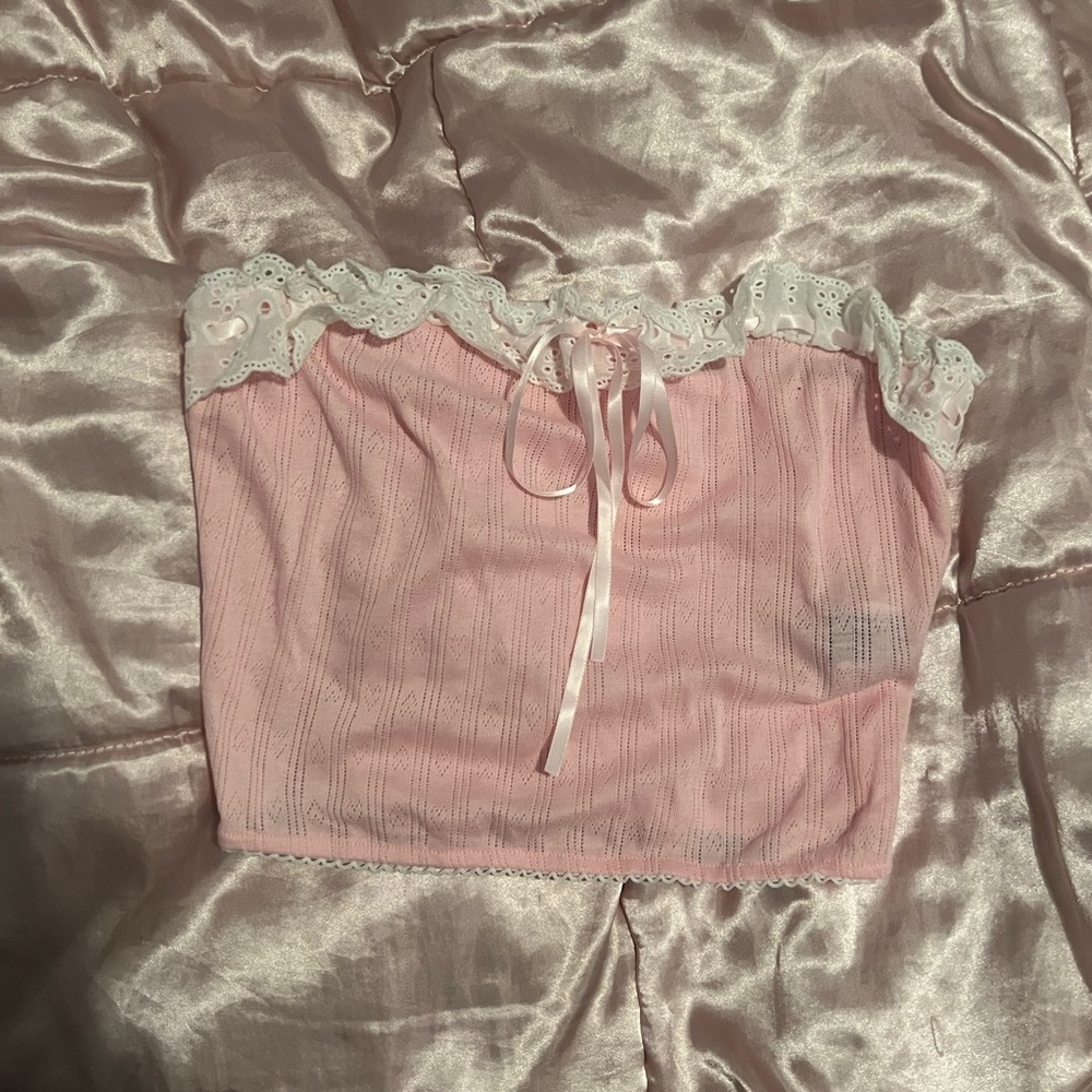 Pink Lace Trim Tube Top